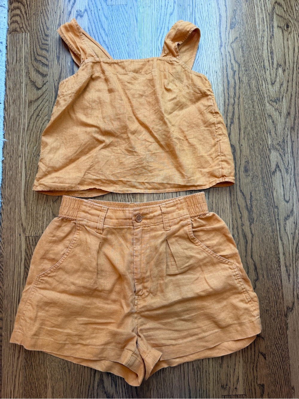 Madewell Orange High-Waist 100% Linen Short and Tank Set